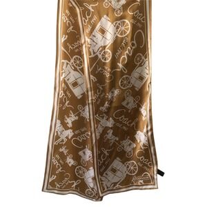 Coach scarf gold carriage pattern 100% silk 27×150 cm Used Japan